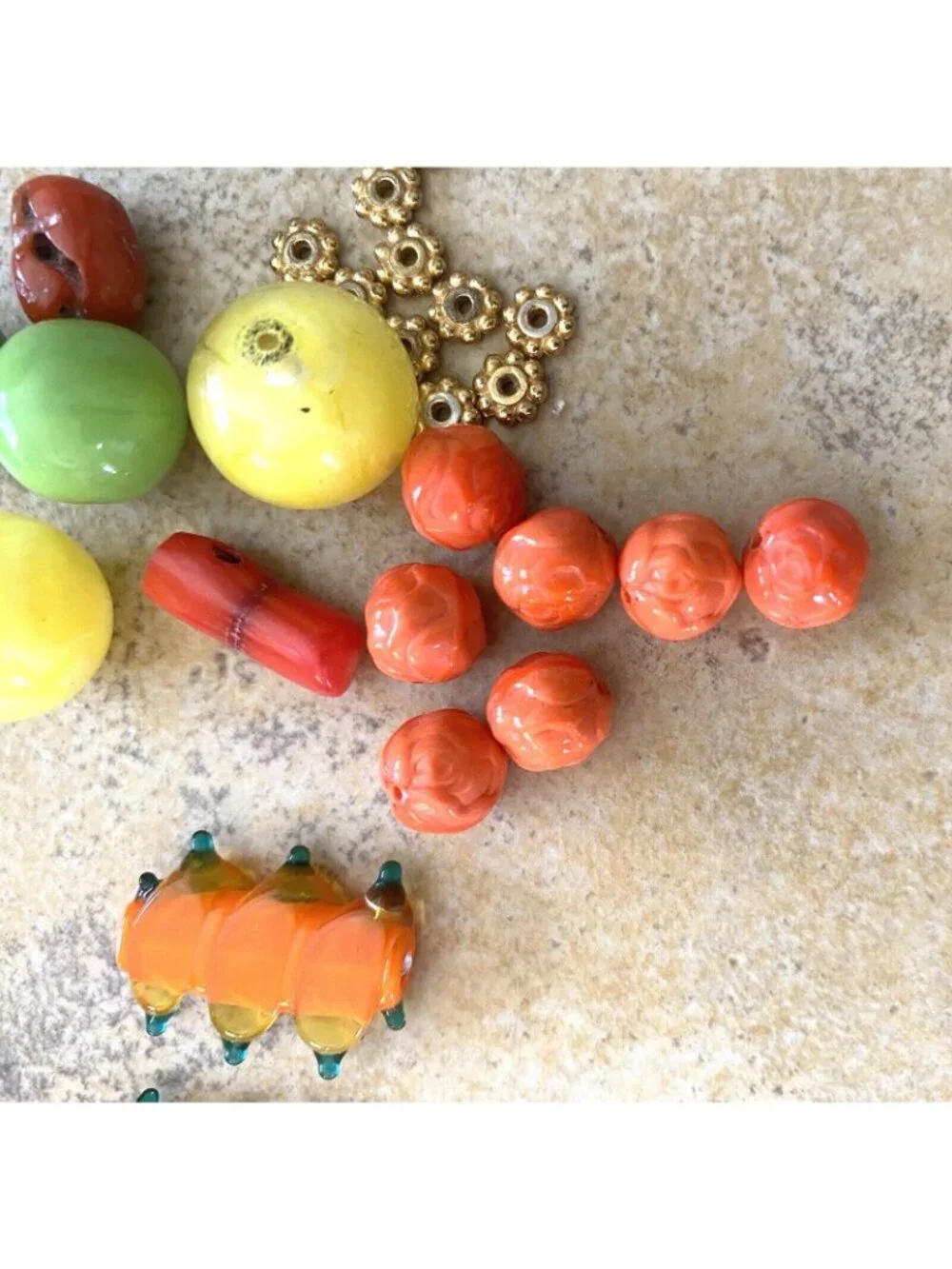 Bead Lot Handblown Glass /Spacers /1940s Beads/Coral/Turquoise Bead (VB2)